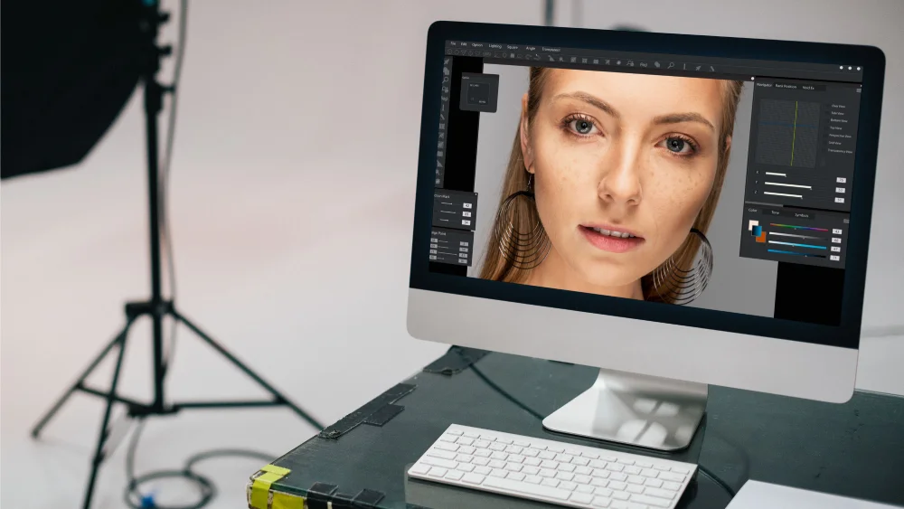2D image editing professional working on photo retouching for brand imagery creation