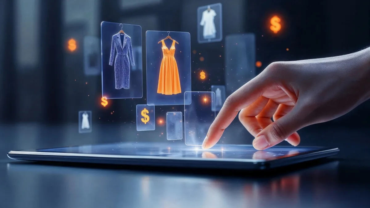 Interactive 3D product visualization showing customizable clothing options on tablet for eCommerce personalization