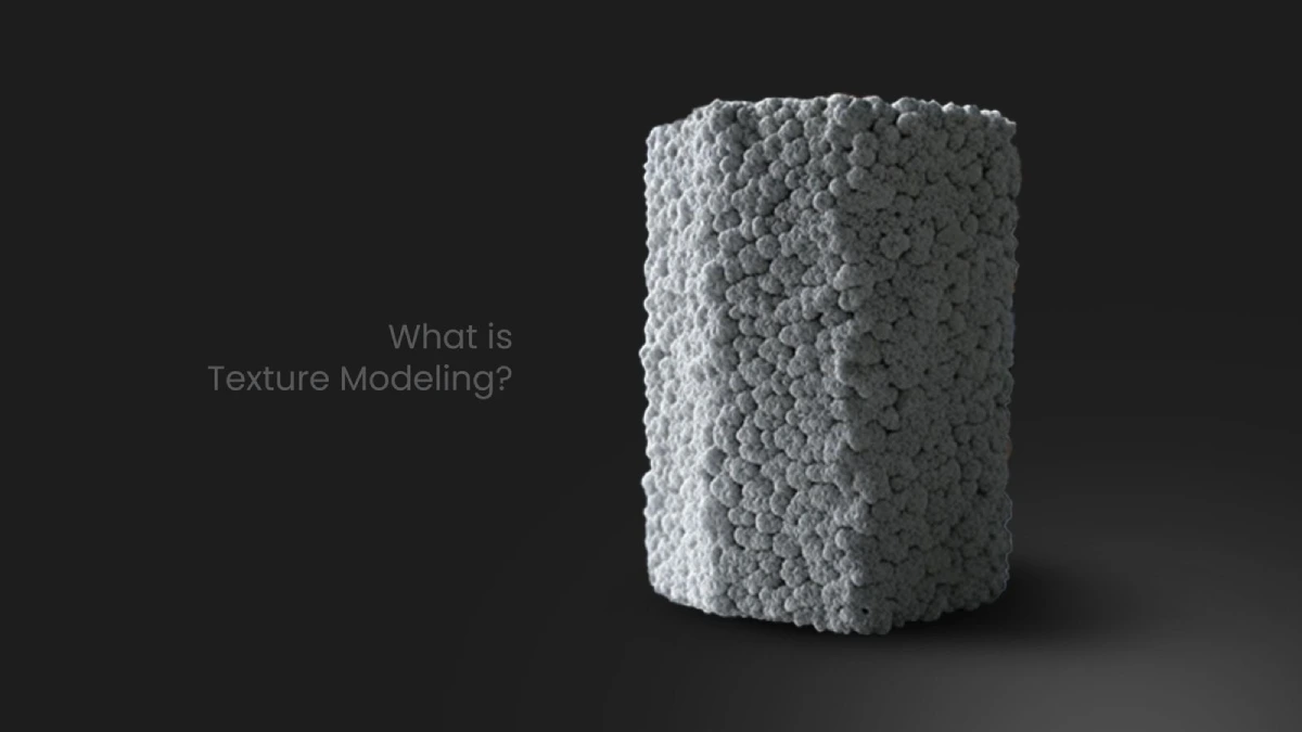 3D cylinder with detailed cellular surface texture demonstrating fundamental texture modeling concepts