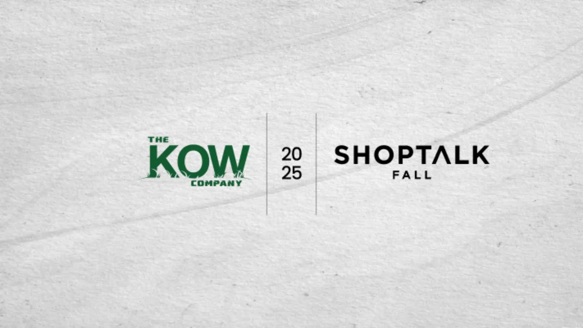The KOW Company and Shoptalk Fall 2025 logos on white marble background